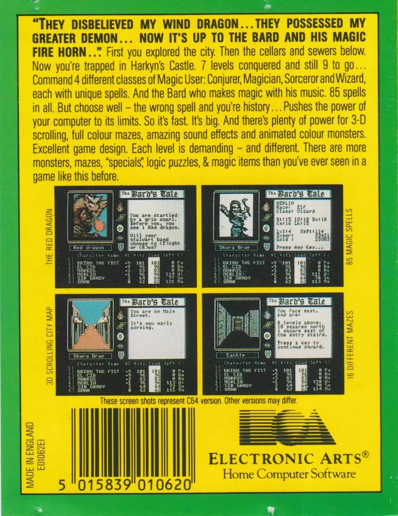 The Bard's Tale box back