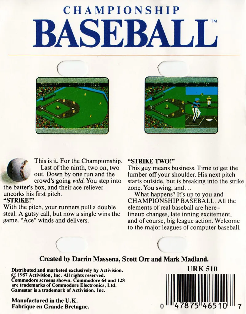 Championship Baseball box back
