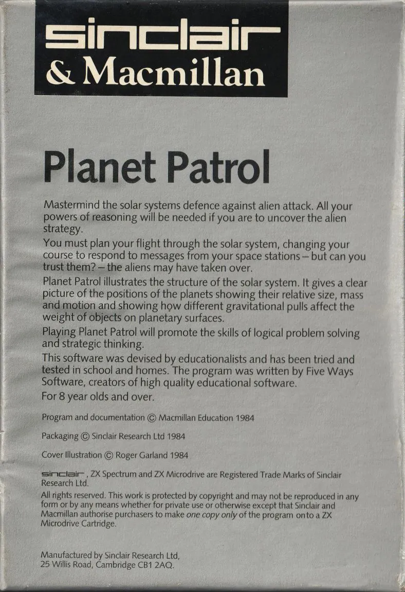 Planet Patrol box back