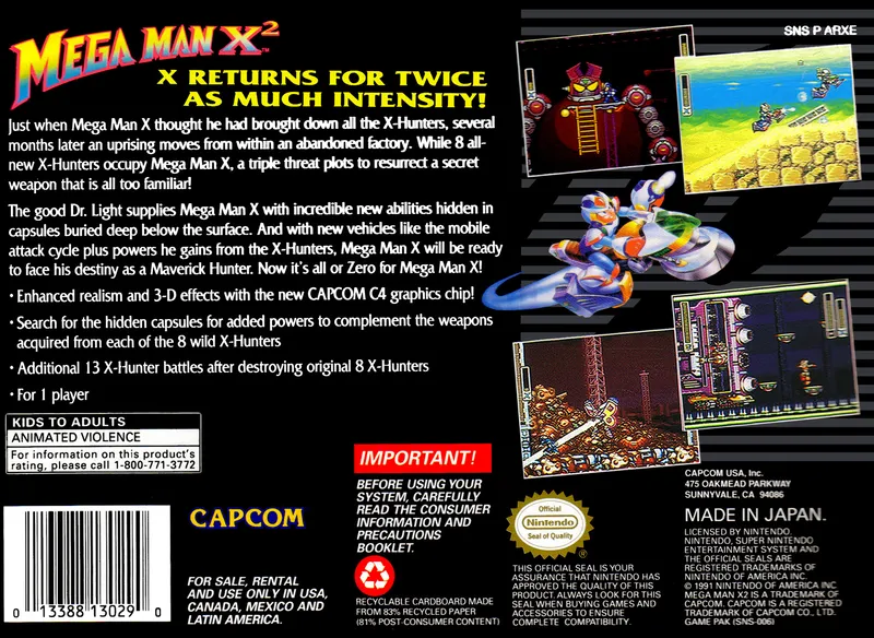 Mega Man X2 box back