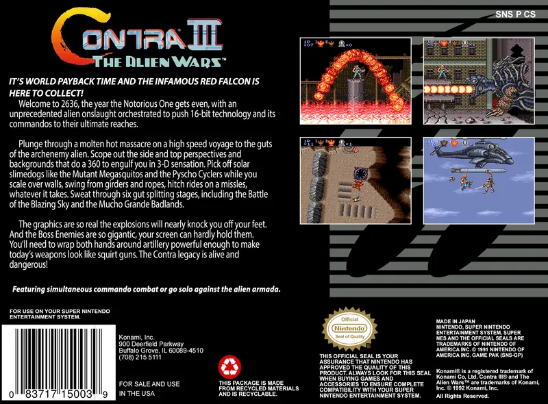 Contra III: The Alien Wars box back