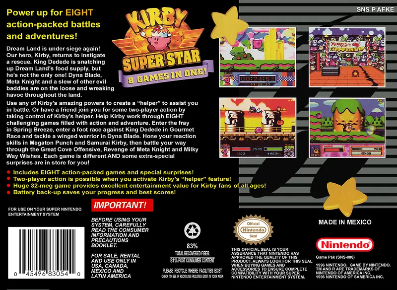 Kirby Super Star box back