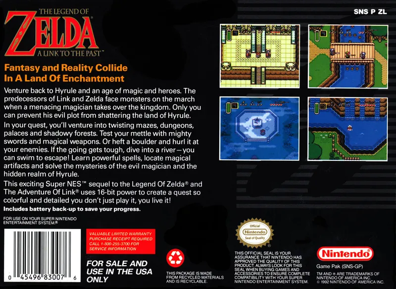 The Legend of Zelda: A Link to the Past box back