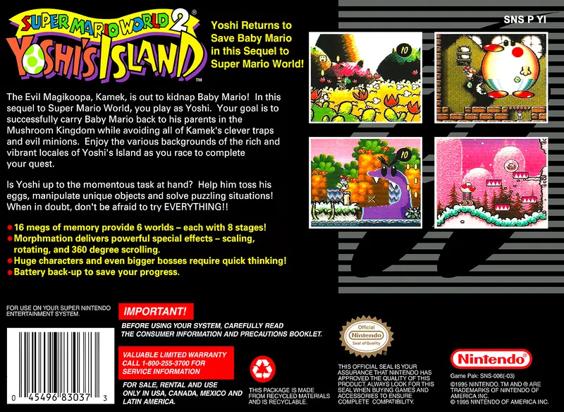 Super Mario World 2: Yoshi's Island box back
