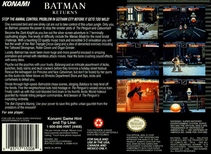Batman Returns box back