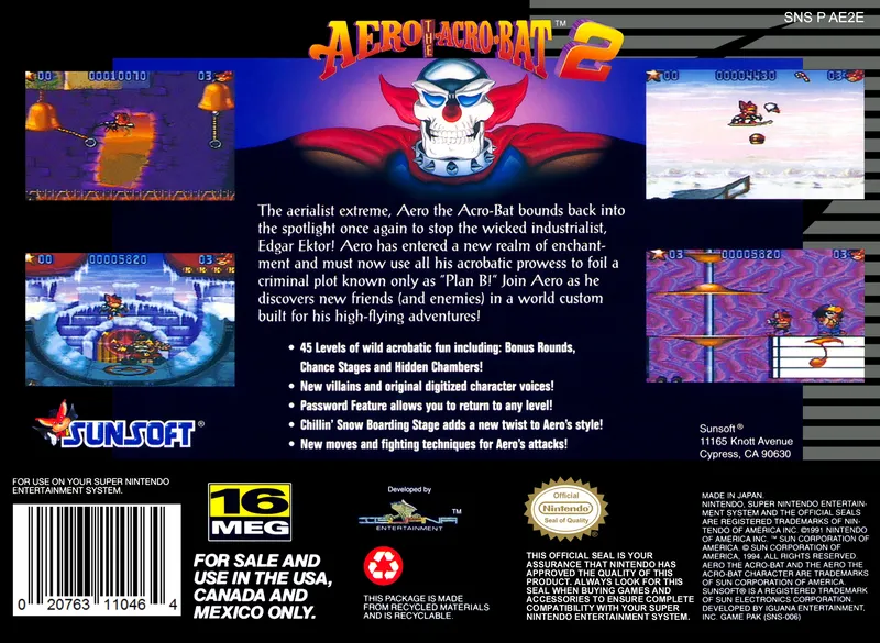 Aero the Acro-Bat 2 box back