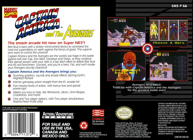 Captain America and the Avengers box back