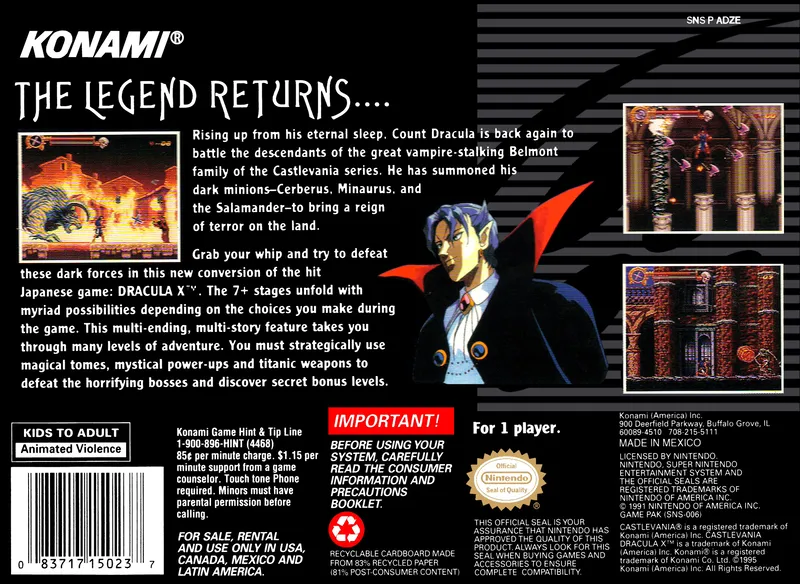 Castlevania: Dracula X box back