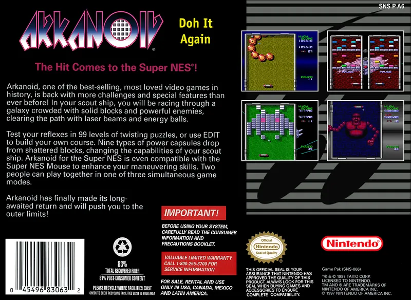 Arkanoid: Doh It Again box back