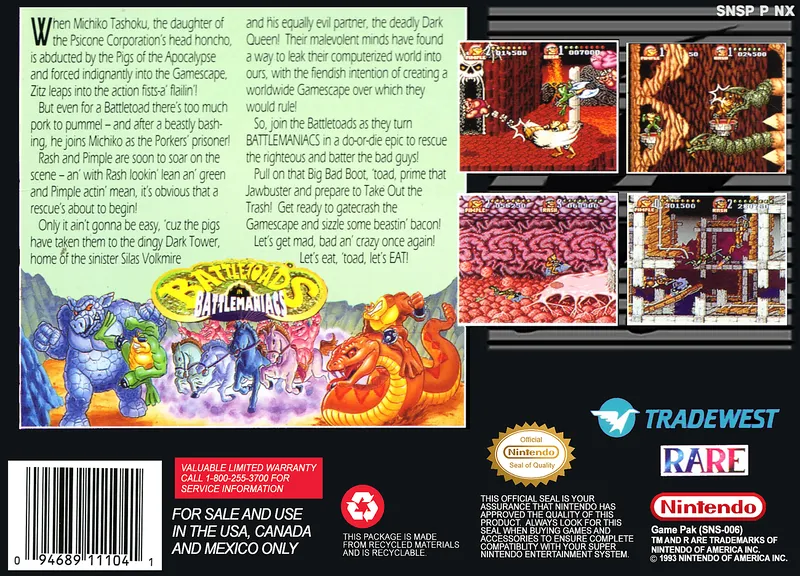 Battletoads in Battlemaniacs box back