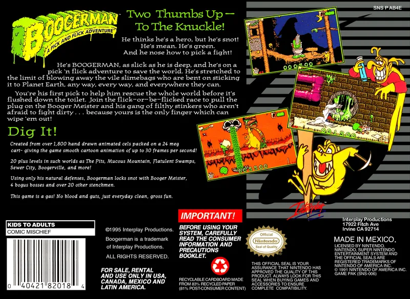 Boogerman: A Pick and Flick Adventure box back