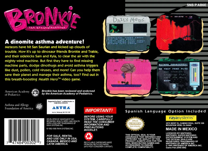 Bronkie the Bronchiasaurus box back