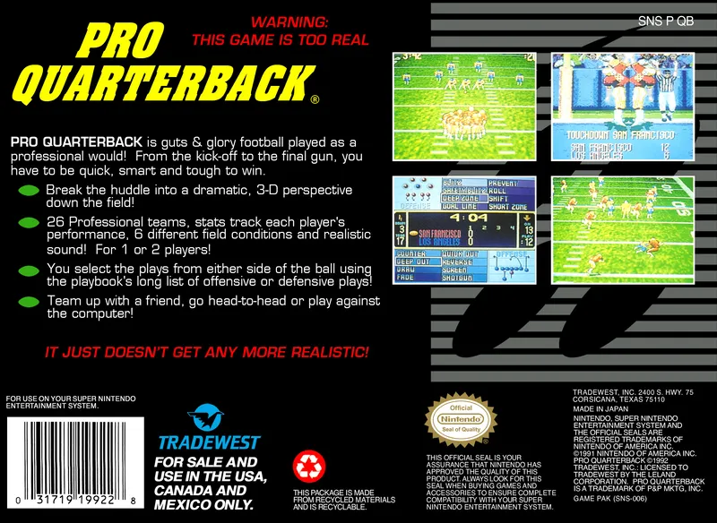 Pro Quarterback box back
