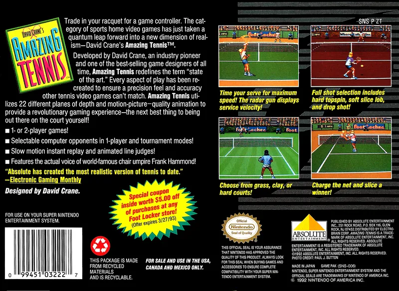 David Crane's Amazing Tennis box back