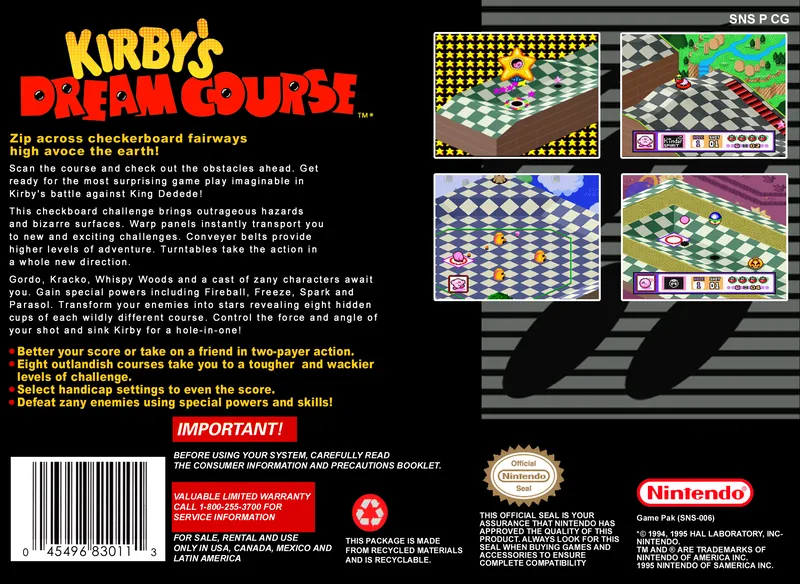 Kirby's Dream Course box back
