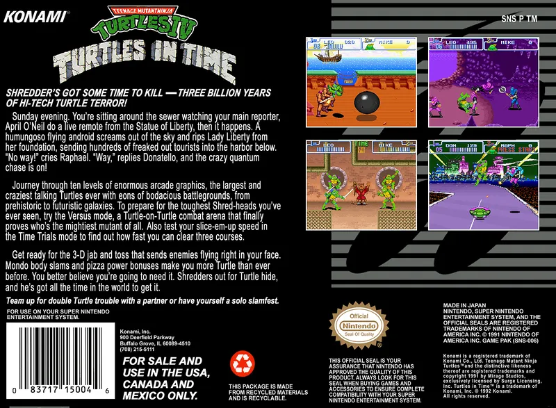 Teenage Mutant Ninja Turtles IV: Turtles In Time box back