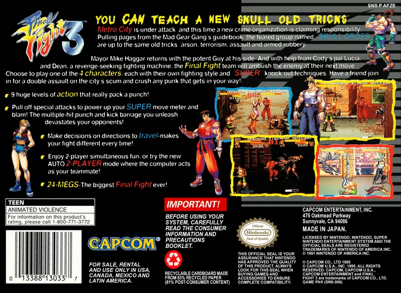 Final Fight 3 box back