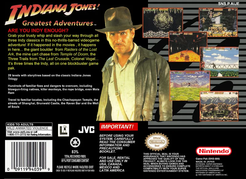 Indiana Jones' Greatest Adventures box back