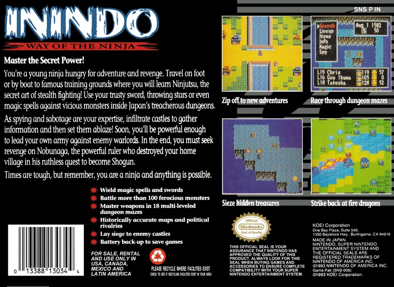 Inindo: Way of the Ninja box back