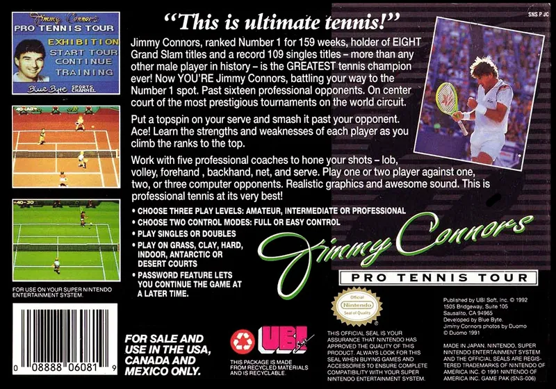 Jimmy Connors Pro Tennis Tour box back