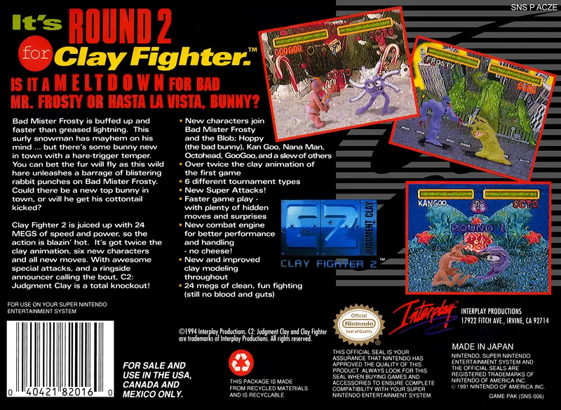 C2 Judgment Clay: Clay Fighter 2 box back
