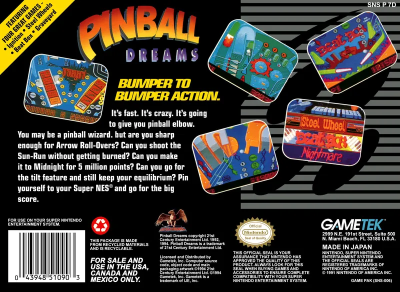 Pinball Dreams box back