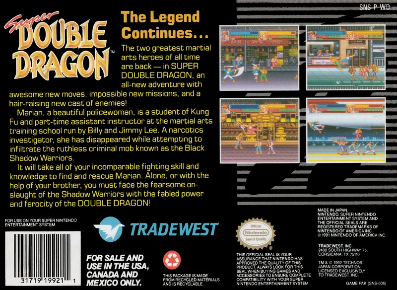 Super Double Dragon box back