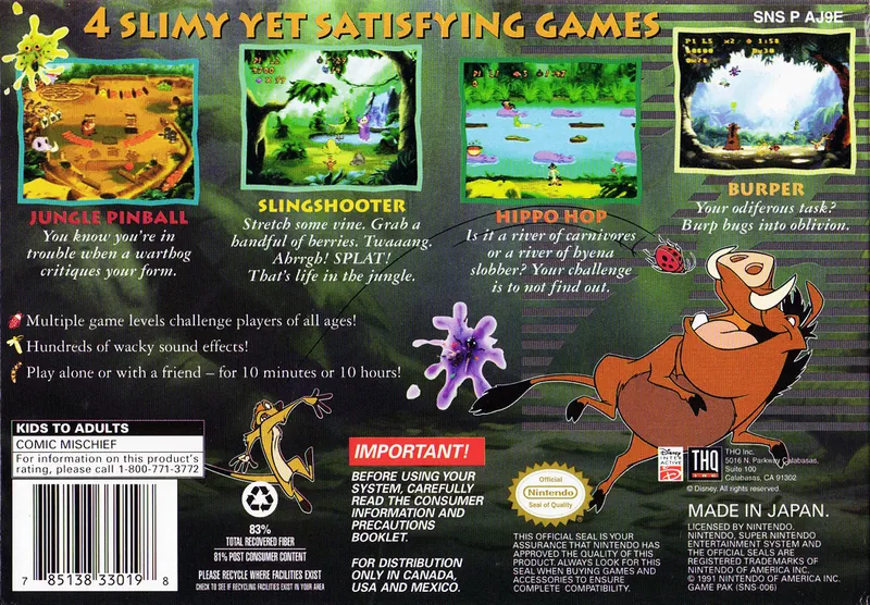 Timon & Pumbaa's Jungle Games box back