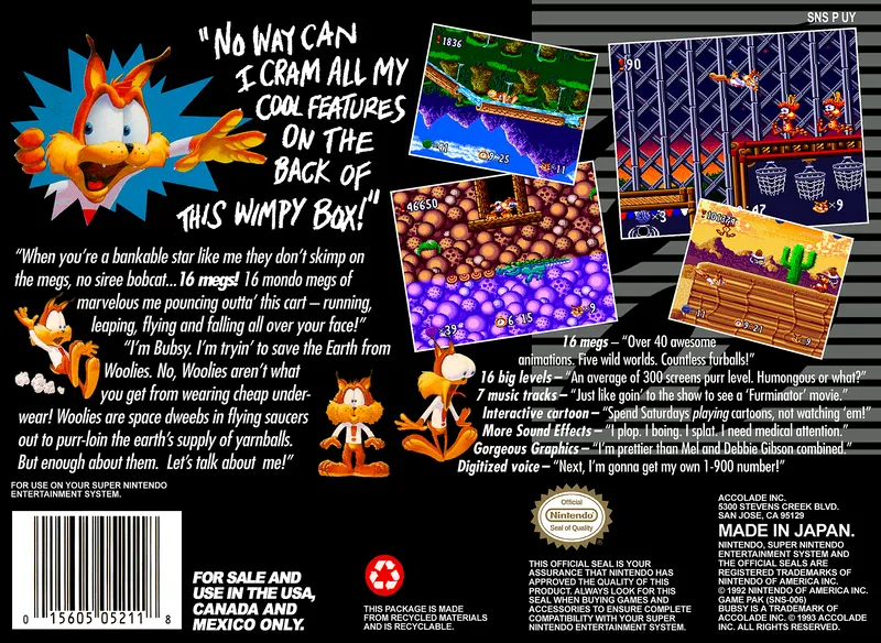 Bubsy in: Claws Encounters of the Furred Kind box back