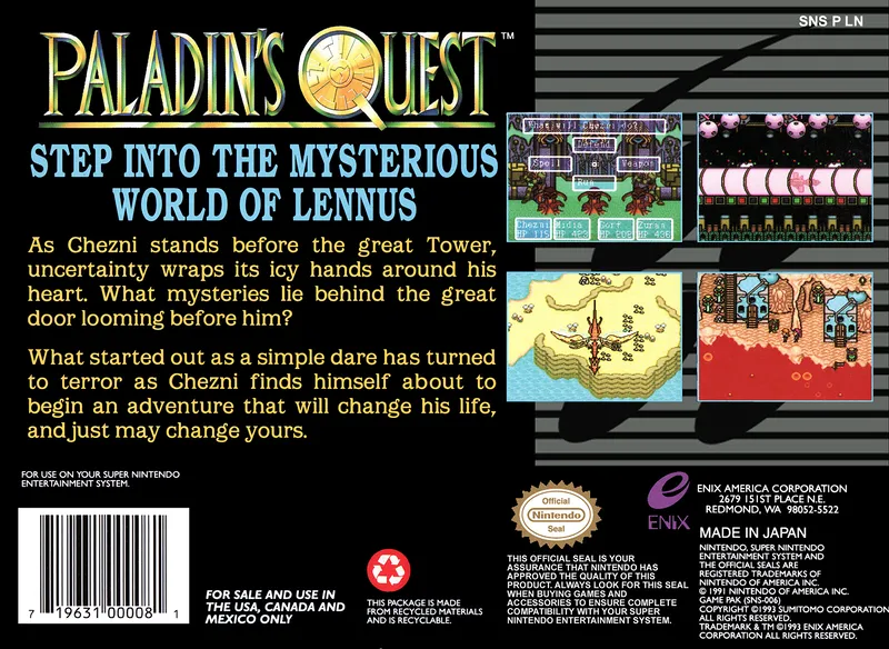 Paladin's Quest box back