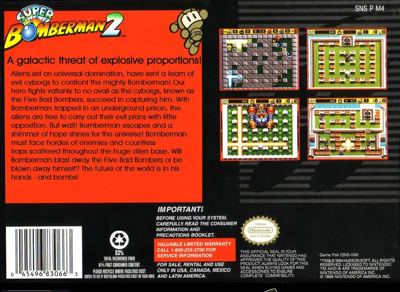 Super Bomberman 2 box back