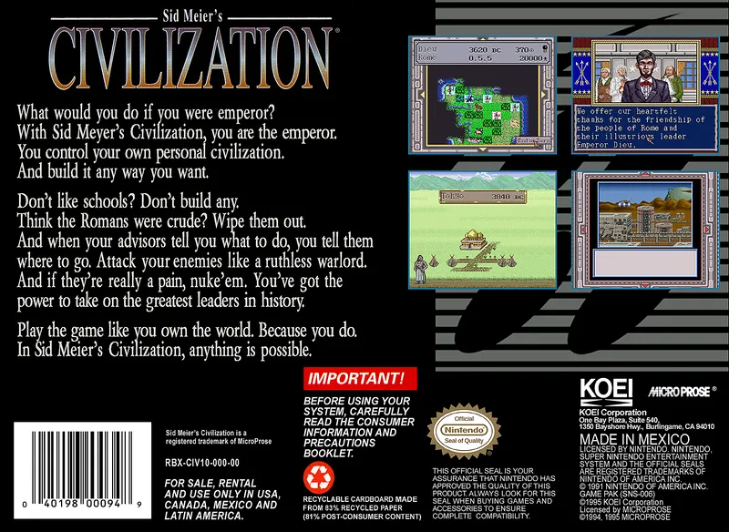 Sid Meier's Civilization box back