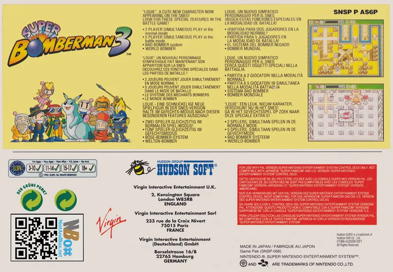 Super Bomberman 3 box back