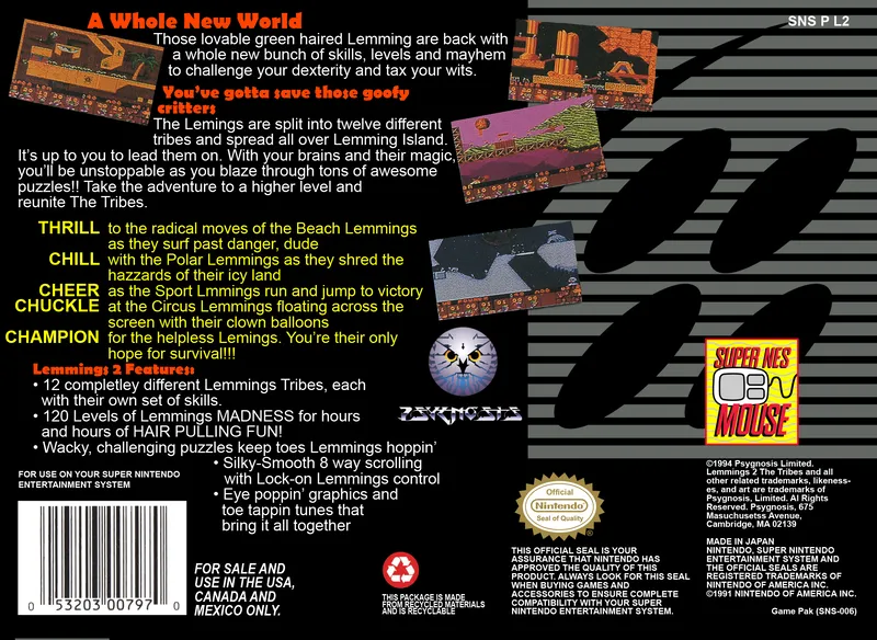 Lemmings 2: The Tribes box back