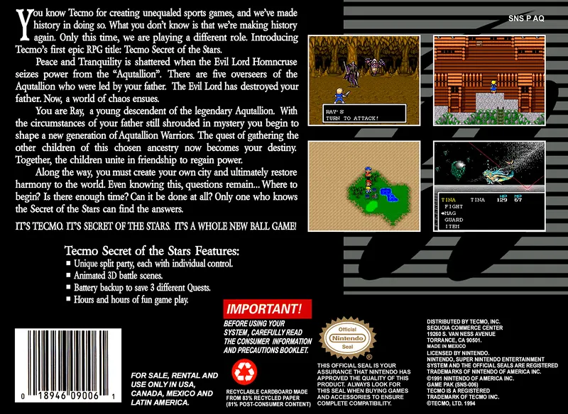 Tecmo Secret of the Stars box back
