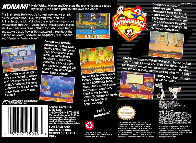 Animaniacs box back