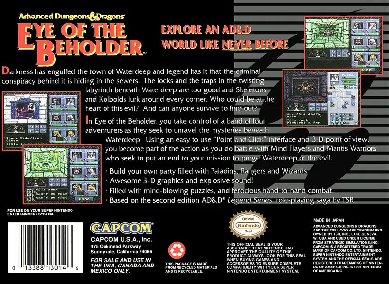 Advanced Dungeons & Dragons: Eye of the Beholder box back