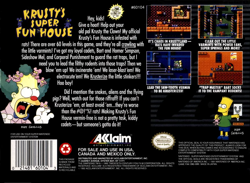 Krusty's Super Fun House box back