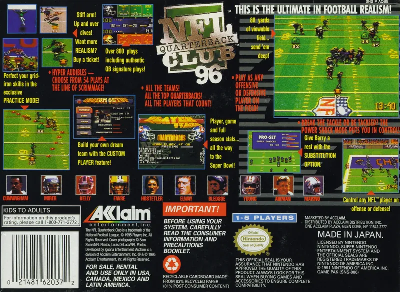 NFL Quarterback Club 96 box back
