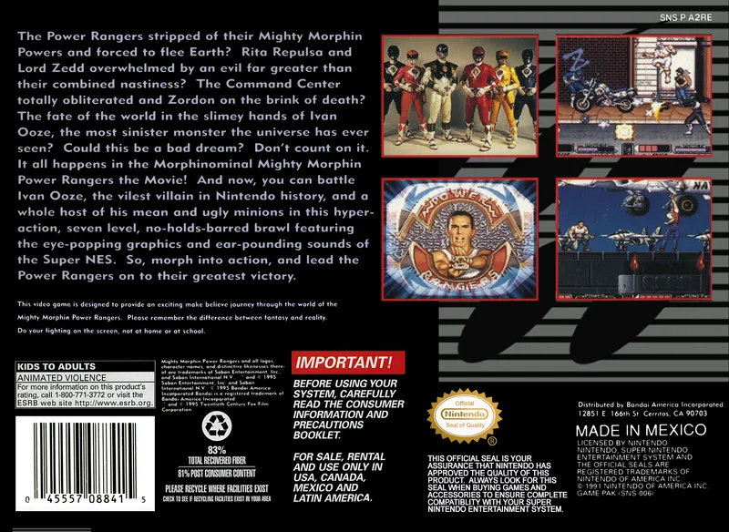 Mighty Morphin Power Rangers: The Movie box back