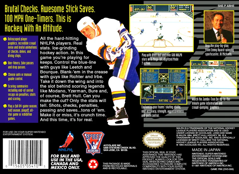 Brett Hull Hockey 95 box back