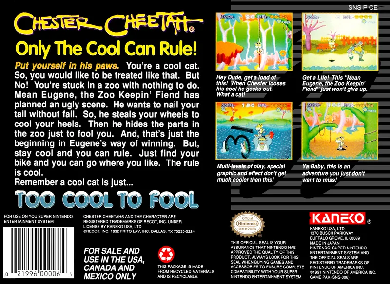 Chester Cheetah: Too Cool to Fool box back