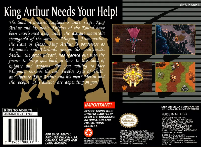 King Arthur & the Knights of Justice box back