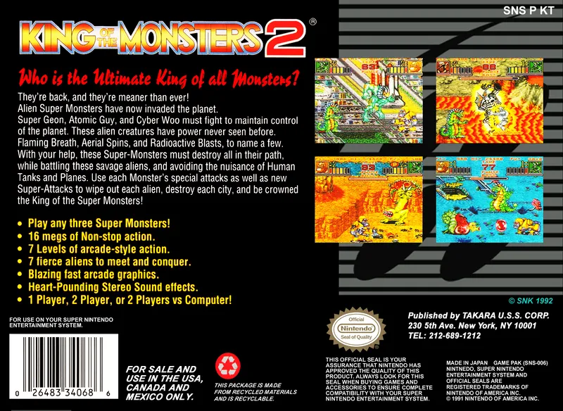 King of the Monsters 2 box back