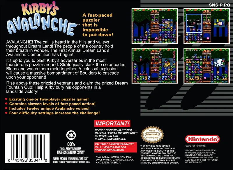 Kirby's Avalanche box back