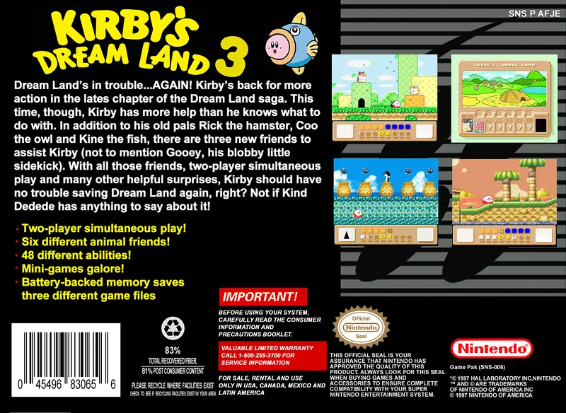 Kirby's Dream Land 3 box back