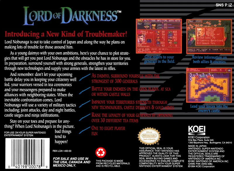 Nobunaga's Ambition: Lord of Darkness box back