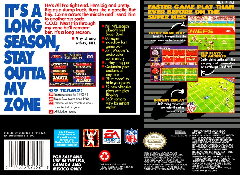 Madden NFL '94 box back