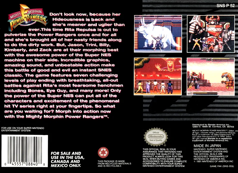 Mighty Morphin Power Rangers box back