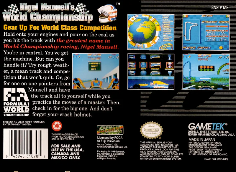 Nigel Mansell's World Championship Racing box back